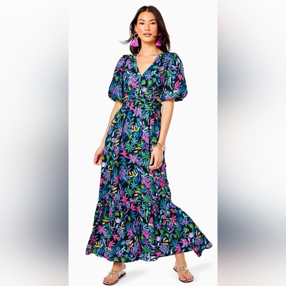 hi low maxi dresses Adrianna Papell Floral Jacquard High-low Gown
